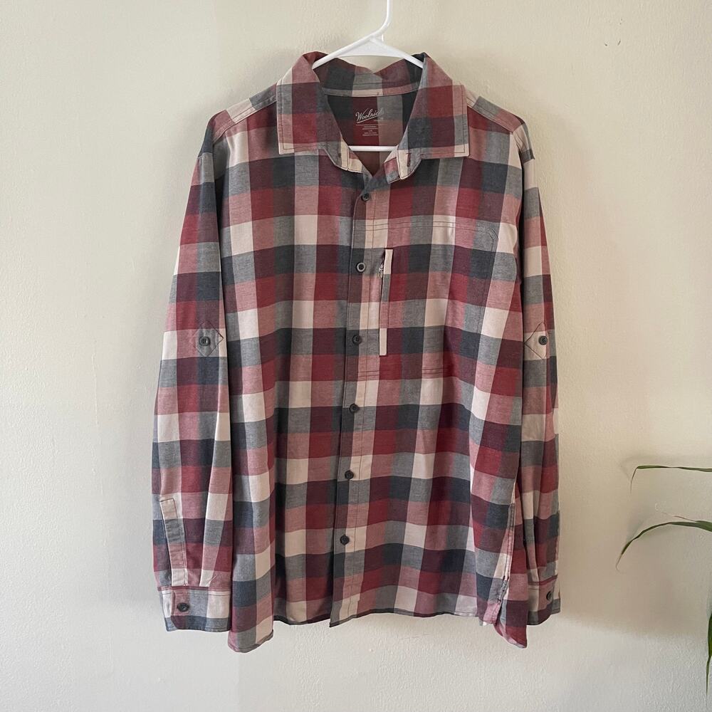 Woolrich Mens L Buffalo Plaid Flannel Shirt Red Gray White Lumberjack Gorpcore